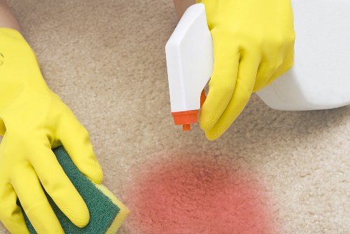 Professional commercial cleaning in an office lobby