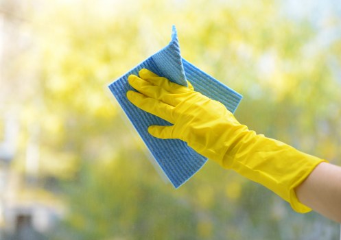 Deep cleaning supplies arranged for a home cleaning routine