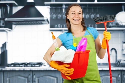 Domestic cleaner vacuuming a living room in Barnet
