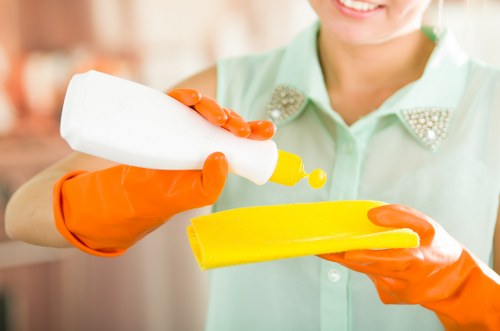Home cleaning schedule with organized supplies