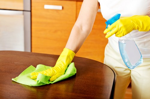 Kitchen surfaces being cleaned before move in